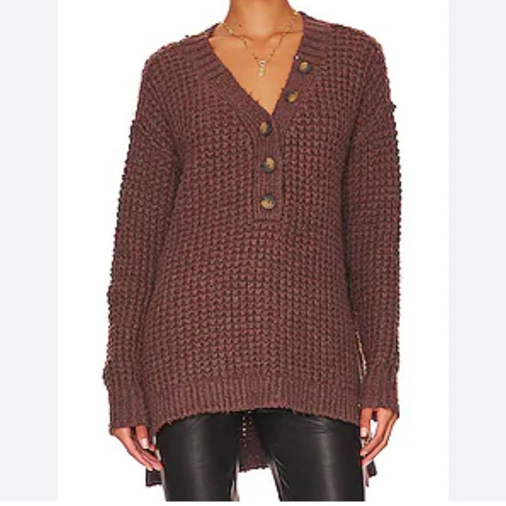 FREE PEOPLE 
Whistle Thermal Henely Top in Brownstone Combo small